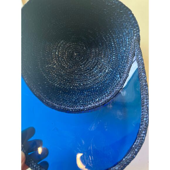 Vintage 1950s-60s Straw Visor Sun Hat Blue JL - Picture 5 of 6